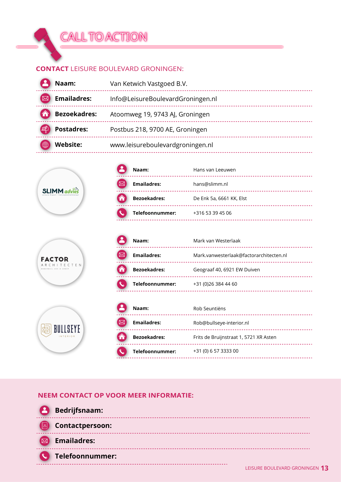 Call to action en contactgegevens uit de handout
